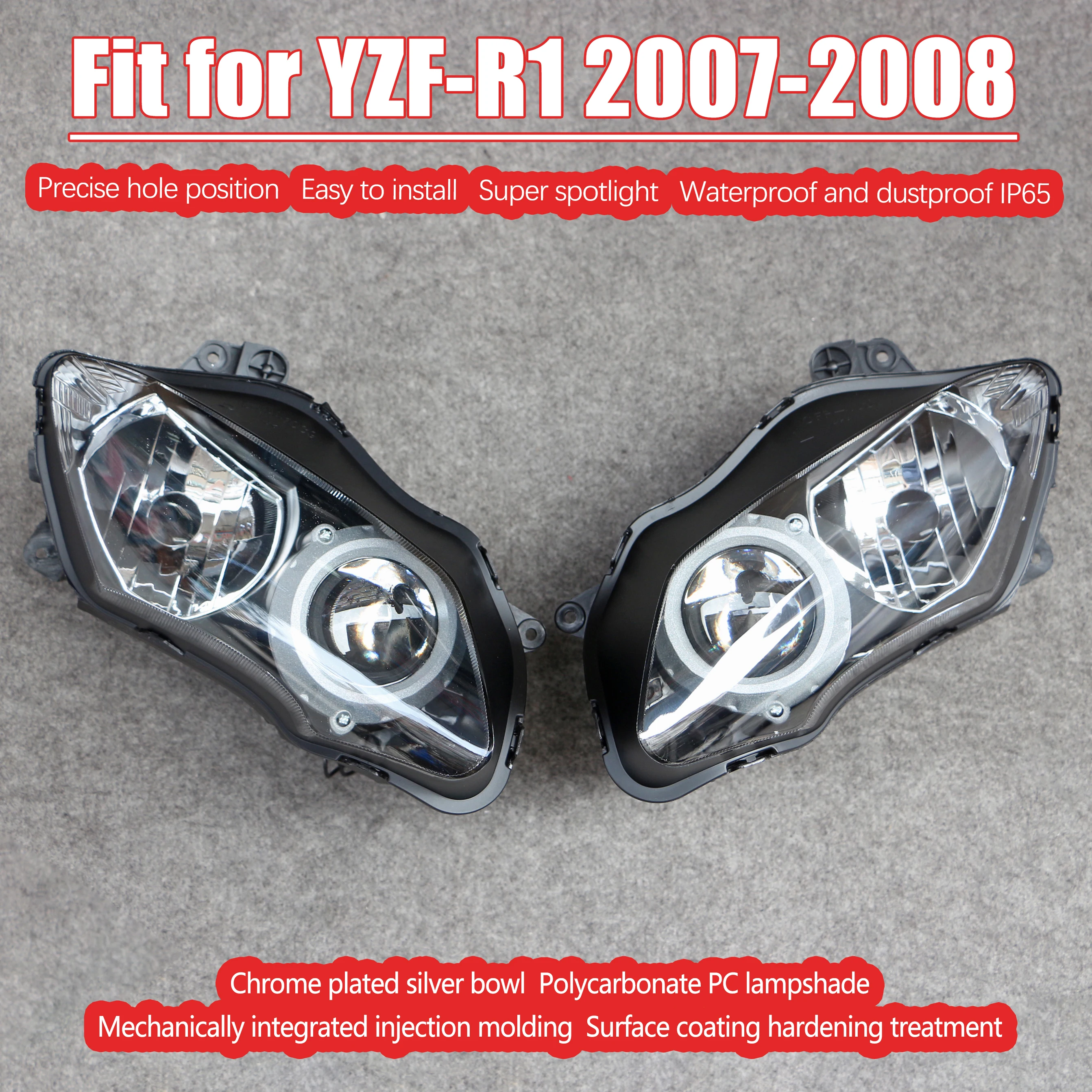 

Kolmio-LAM Motorcycle Headlight Headlamp Fit for YAMAHA YZF-R1 2007 2008 Assembly YZF R1 YZF 1000 07 08 Head Light