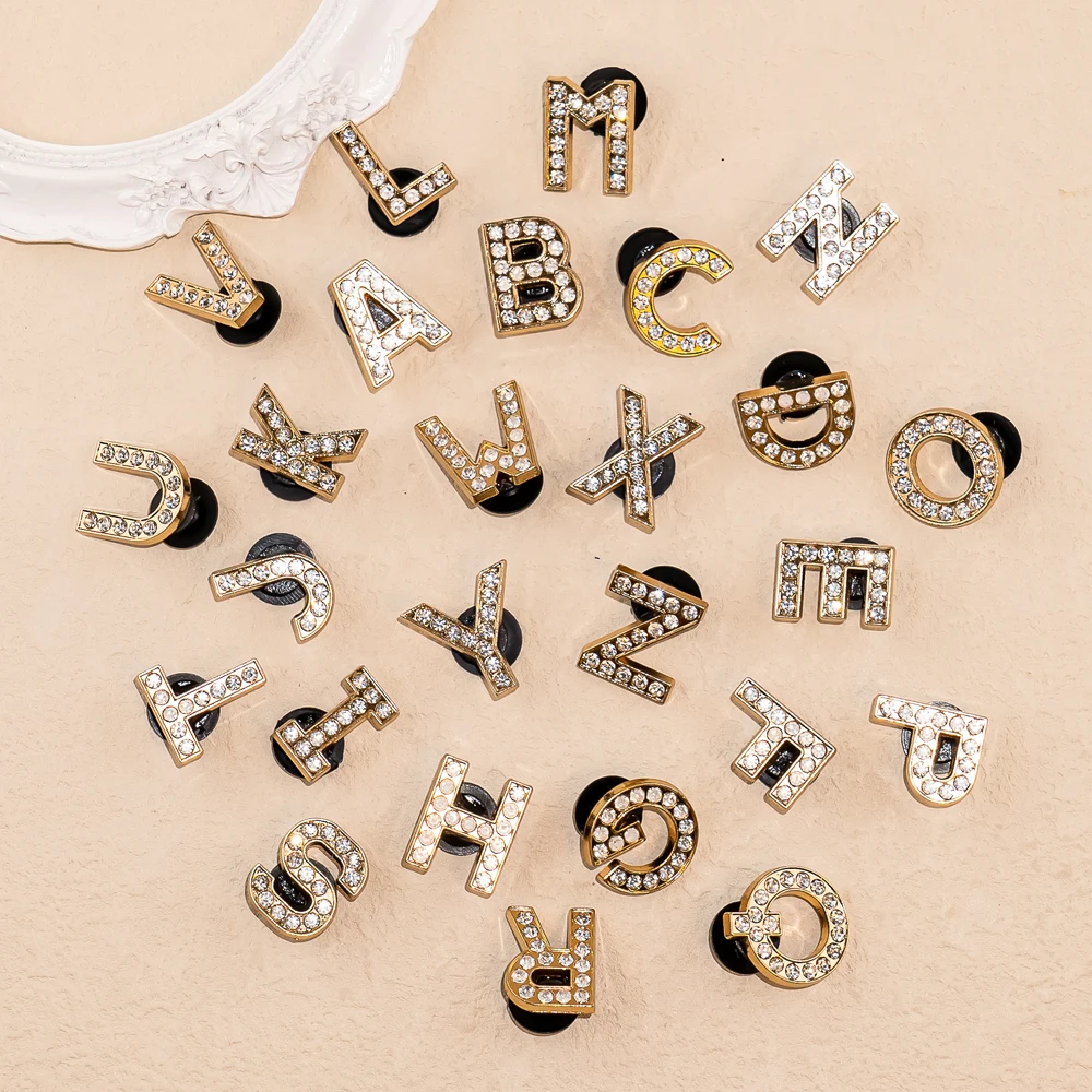 1 Stück Buchstaben Luxus Schuh Charms Alphabet Schuh Dekorationen Pins für Sandalen Frauen Mädchen Geschenke Bling Zubehör – Detail 11