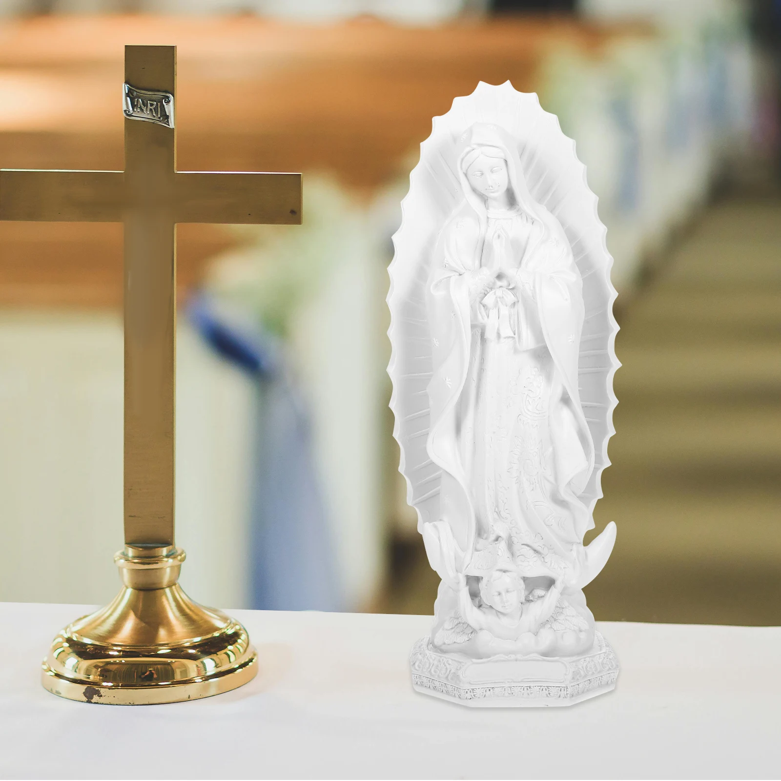 

Resin Craft Mary Sculpture Intricate Features Church Decoration Versatile Space Artistic Prop Durable Design Mary Statue