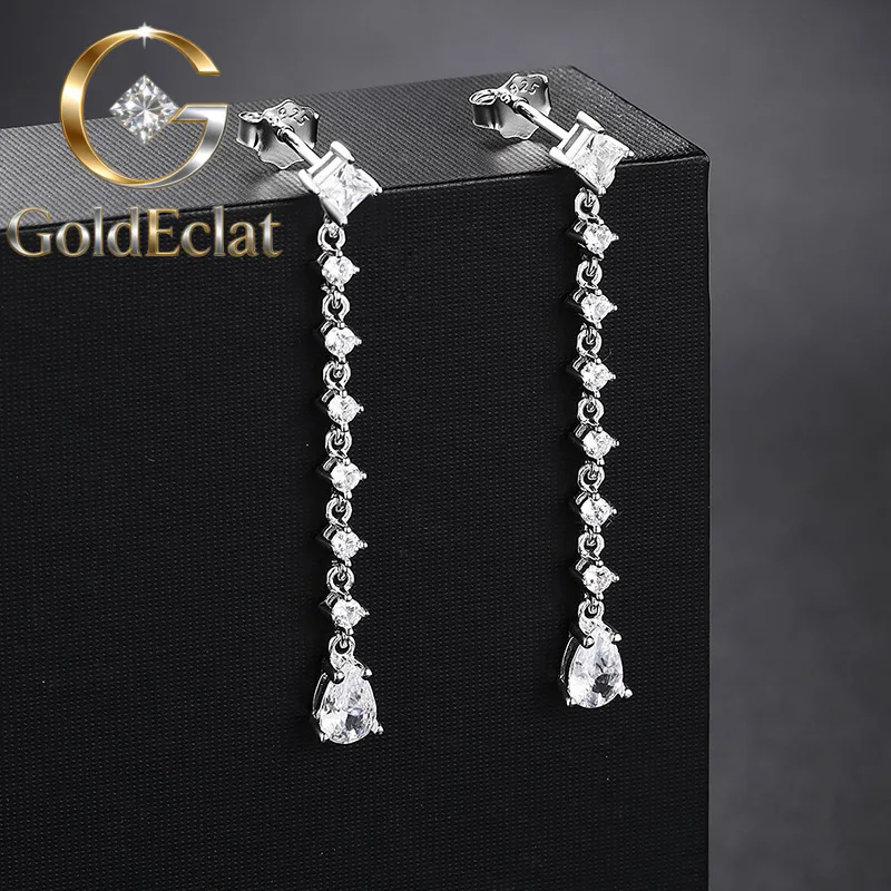 

GoldEclat Luxury Solid Platinum PT950 Women's 0.5 karat Water Moissanite Diamond Tassel Earrings Long Earrings