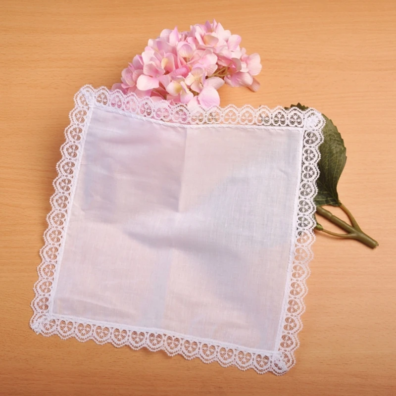 23X25 Cm Nam Nữ Khăn Tay Cotton Trắng Chắc Chắn Hankies Bỏ Túi Viền Ren Khăn Họa Tiết Chữ Khăn Tay dành Cho Người Phụ Nữ