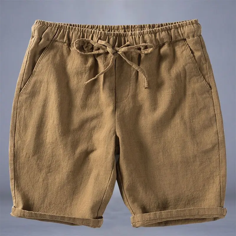 

Мужские летние тонкие свободные льняные брюки, прямые брюки большого размера, повседневные однотонные хлопковые льняные брюки пять четвертей, модные