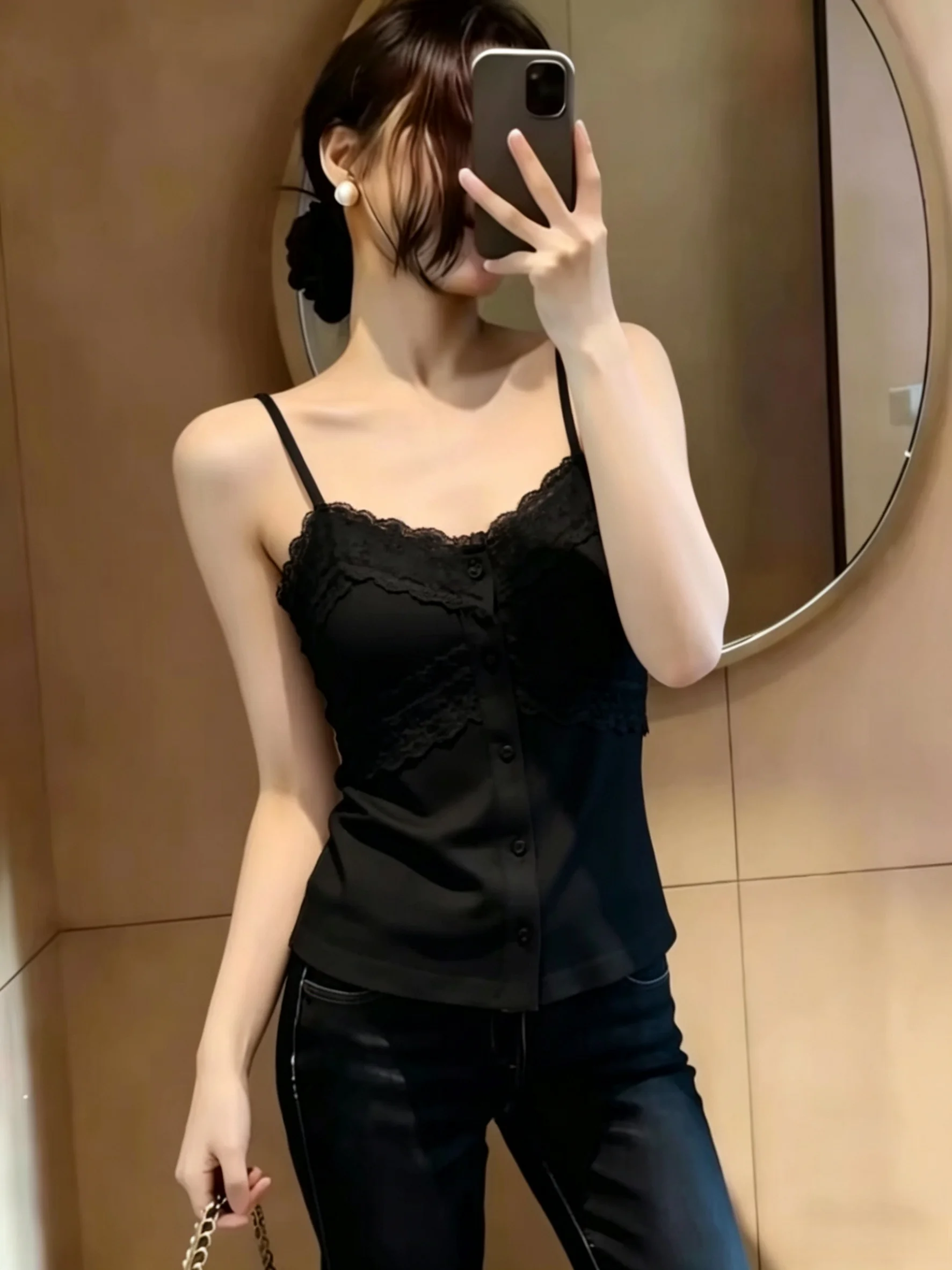 Women's V-Neck Lace Trim Camisole Tank Top 95 Cotton Summer New plus Size Inner Wear Beautiful Back Pure Desire Top
