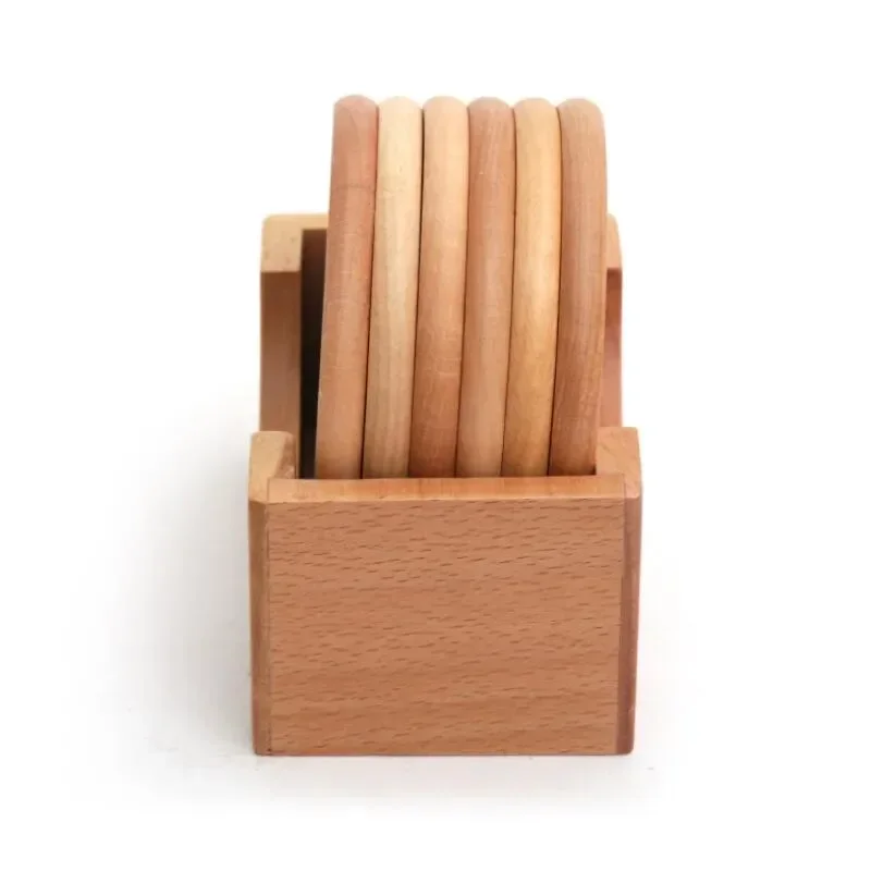 20zets Wooden Wood Non-slip Mug Pad Set 6pcs Heat-resistant Coaster Anti Scalding Insulation Mat Cup Pad Drink Holder Table Mat