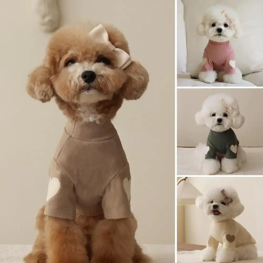 Winter Warm Pet Dog Clothes Base Shirt Cute Love Teddy Cat Sweater Coat Costumes Small Pet Puppy Shirt Jacket Clothing