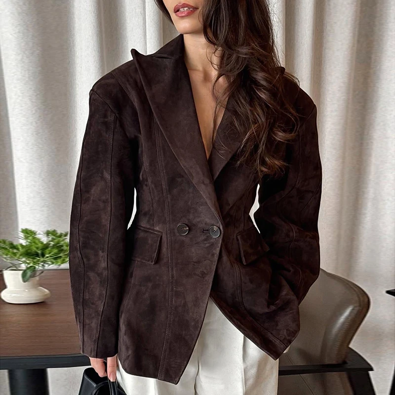Wildleder Safari Stil Kurze Bomber Jacken Frauen Mode Stehen Kragen Epaulet Elastische Saum Taste Lose Mäntel Chic Damen Outer – Detail 2
