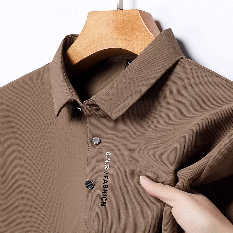 New Men's Short Sleeved Solid Color POLO Shirt Breathable and Comfortable Elastic Top