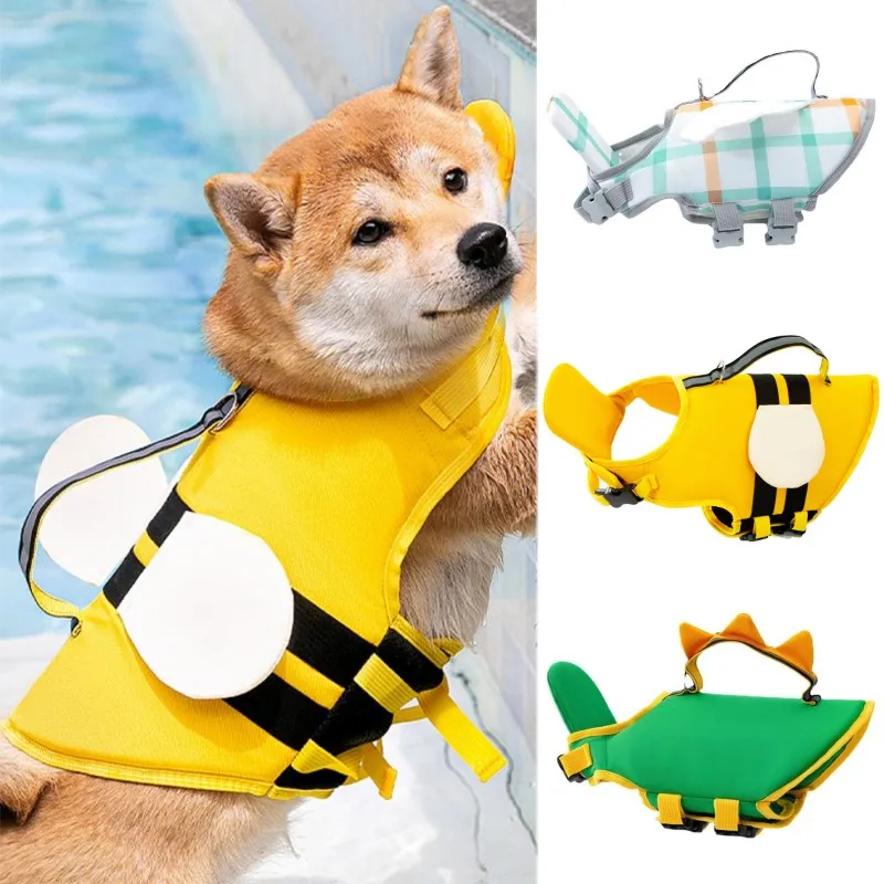 Dog Life Vest Pet Dog Swimsuit Big Dog Collar Harness Pet Jacket Dog Swimming Summer Swimwear Clothes Cute Bee Pet Dog Clothes