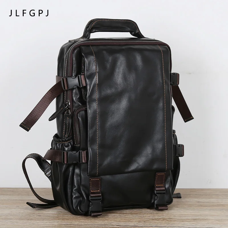 Retro First Layer Cowhide Men\'s Backpack Multifunctional Large Capacity Leather Leisure Travel Backpack