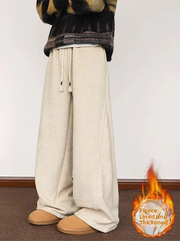 

Men's Thiened Corduroy Sports Pants Winter Warm Casual Straight Leg Trousers Trendy Brand Loose Fit Long Trousers