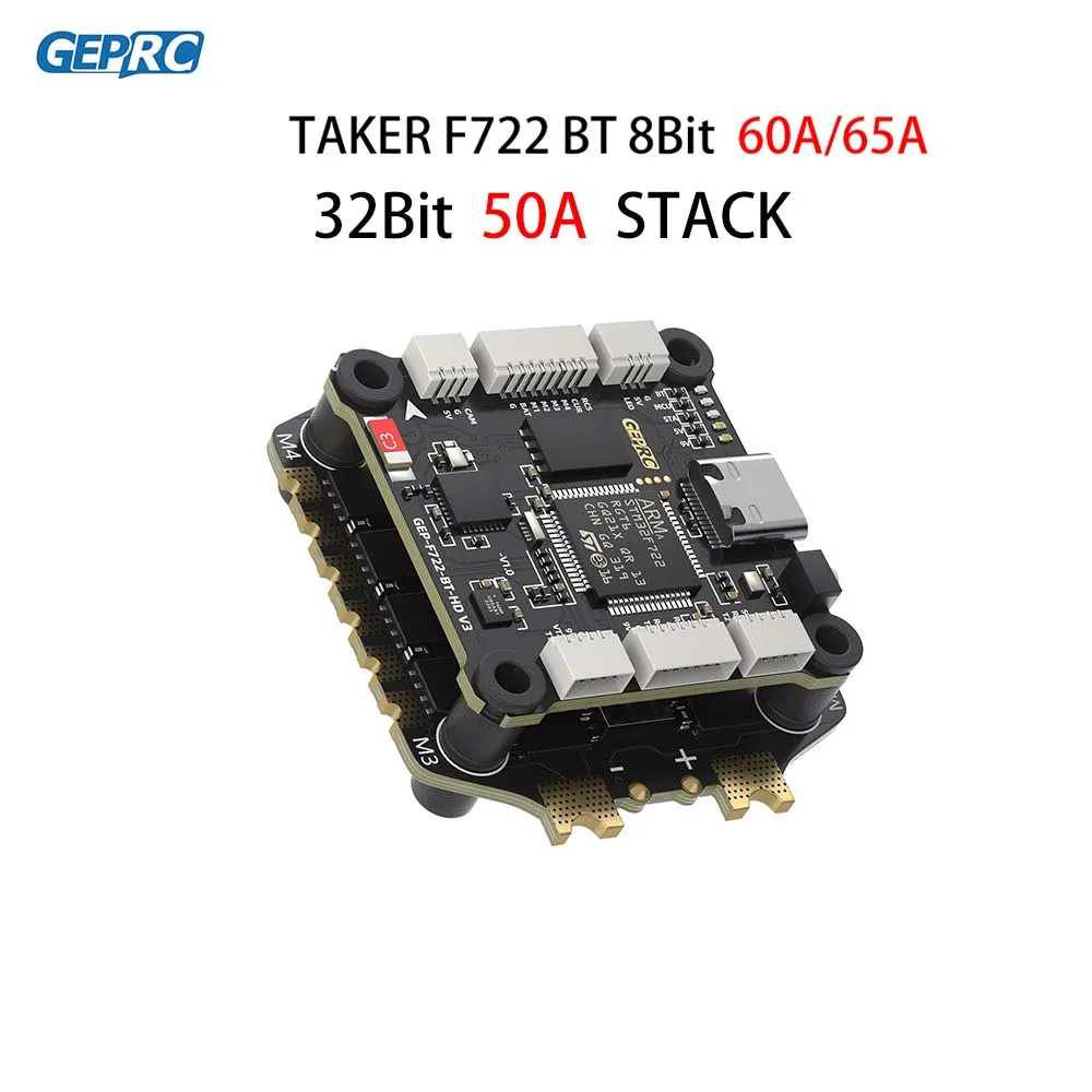 GEPRC TAKER F722 BT 8Bit 65A 60A 50A Stack 4IN1 ESC 512M สีดํากล่อง 32Bit ข้อมูลวิเคราะห์บันทึกเที่ยวบินบารอมิเตอร์ Racing FPV Drone