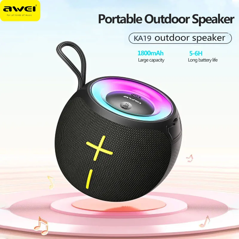 

Awei KA19 Portable Outdoor Bluetooth Speaker 360° Stereo Sound Box 12W 66MM Horn Bluetooth Speakers 1800mAh Mini Sound Bar NEW