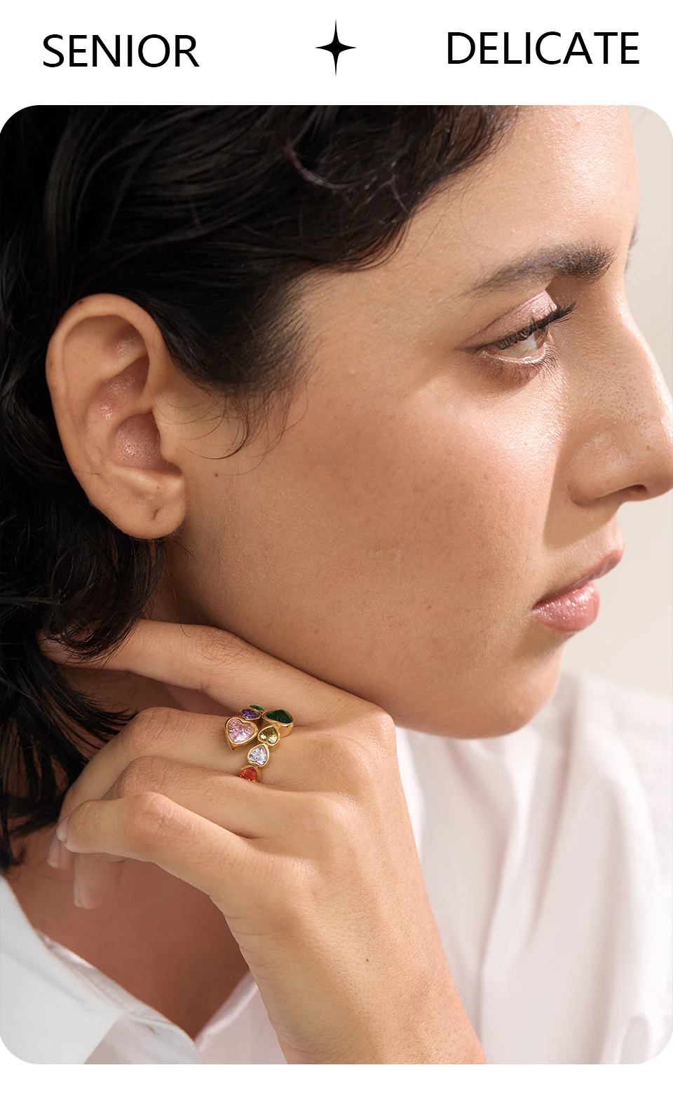 Yhpup Zarte Zirkonia Herz Edelstahl Gold Farbe Einstellbar Mode Offenen Ring Hohe Qualität Chic Charm Schmuck – Detail 2