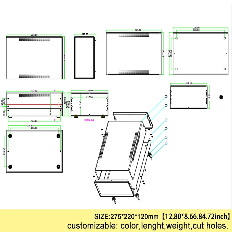 325x220x120mm caixa de projeto de ferro personalizado habitação para eletrônica diy caixa de conexão de fio instrumento caso desktop gabinete