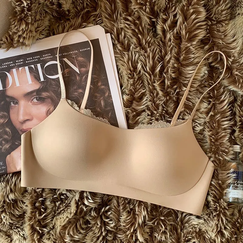 Cloud Feel One Piece Strapless Bra For Small Bust Nude Invisible Lace Anti Slip Anti Sag Side Support Thin Soft Womens Underwear