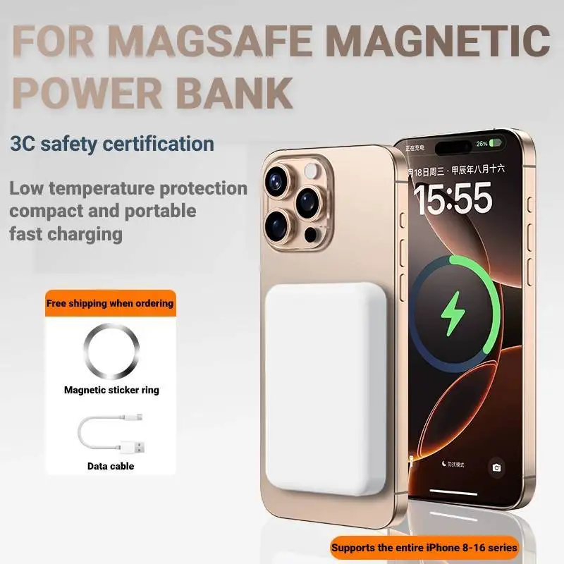 Slim 5000/10000mAh 21700 Power Bank Case - MagSafe Magnetic Wireless Charger w/ USB-C for iPhone 11-15 Series
