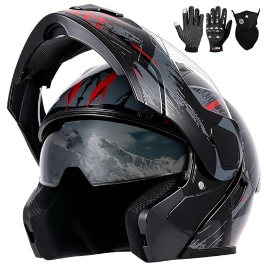 

Modular Full Face Motorcycle Helmet DOT Approved for Street Bike ATV UTV Snowmobile ADV - Flip-up Design Polycarbonate Shell Ma