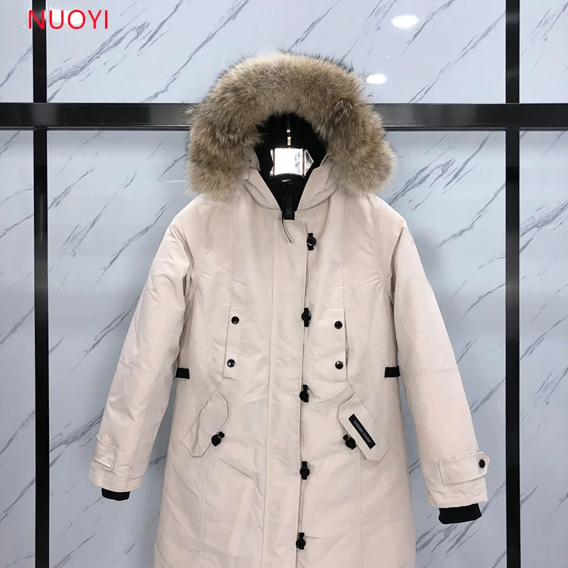 12 New Canadian Down Jacket Women Long Coat Parka Expedition White Goose Down Waterproof Classics Brand Authentic Coyote Fur