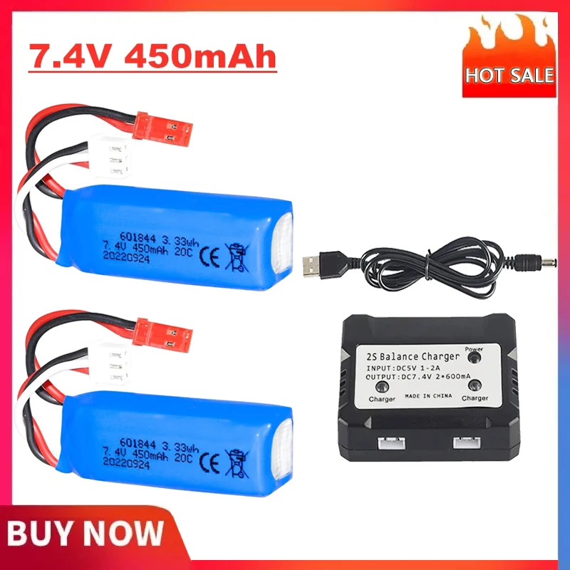 7.4V 450mAh 20C Lipo Battery JST plug for wltoys K969 K979 K989 K999 P929 P939 284131 1:28 high-speed RC car accessories