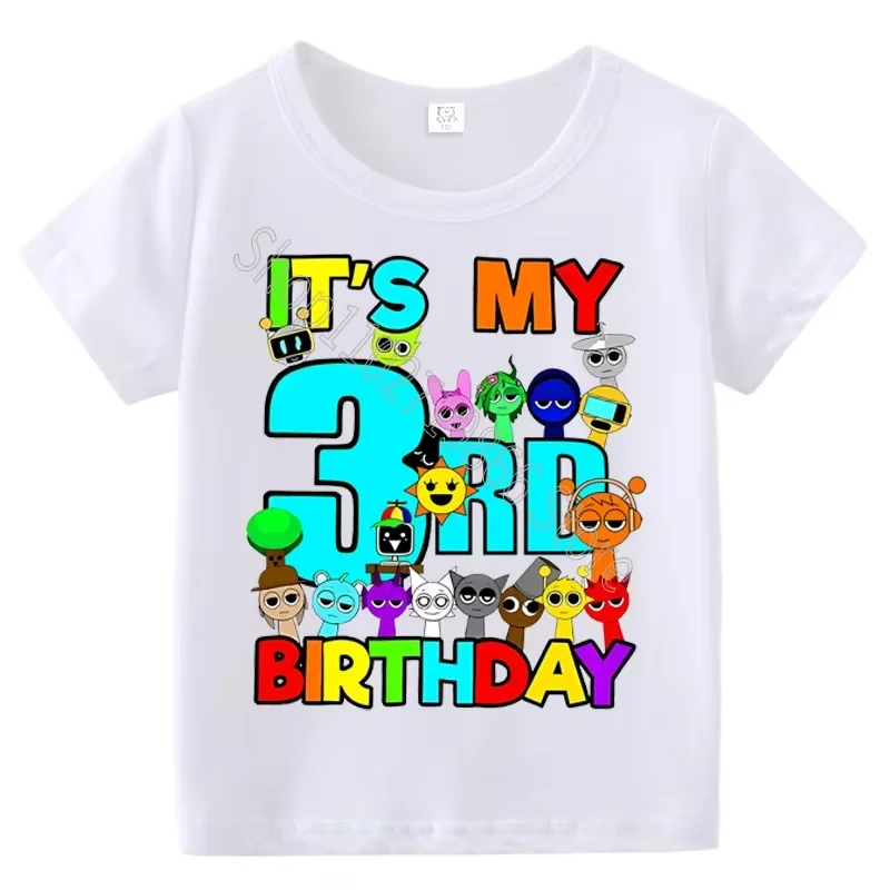 Kids Birthday Cute Cartoon Characters Graphic T-Shirt, Soft Cotton Crew Neck Tee, Casual Party Wear for Boys & Girlsdf0019