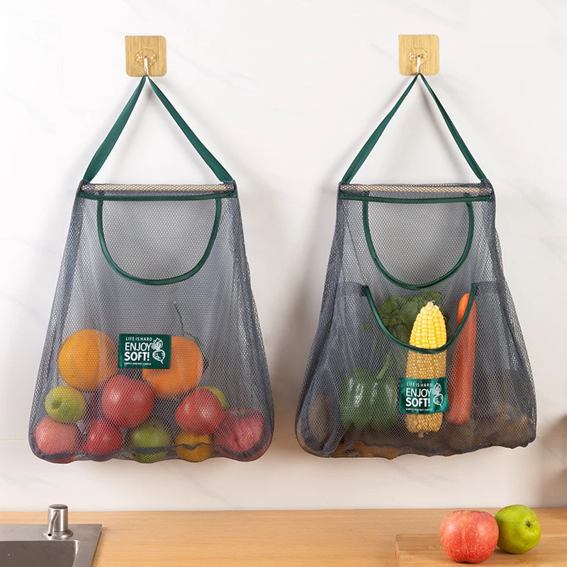 Storage Mesh Bags for vegetable Garlics Potatoes Onions Reusable Hanging kitchen washable visible Fruit and Vegetable Mesh Bags