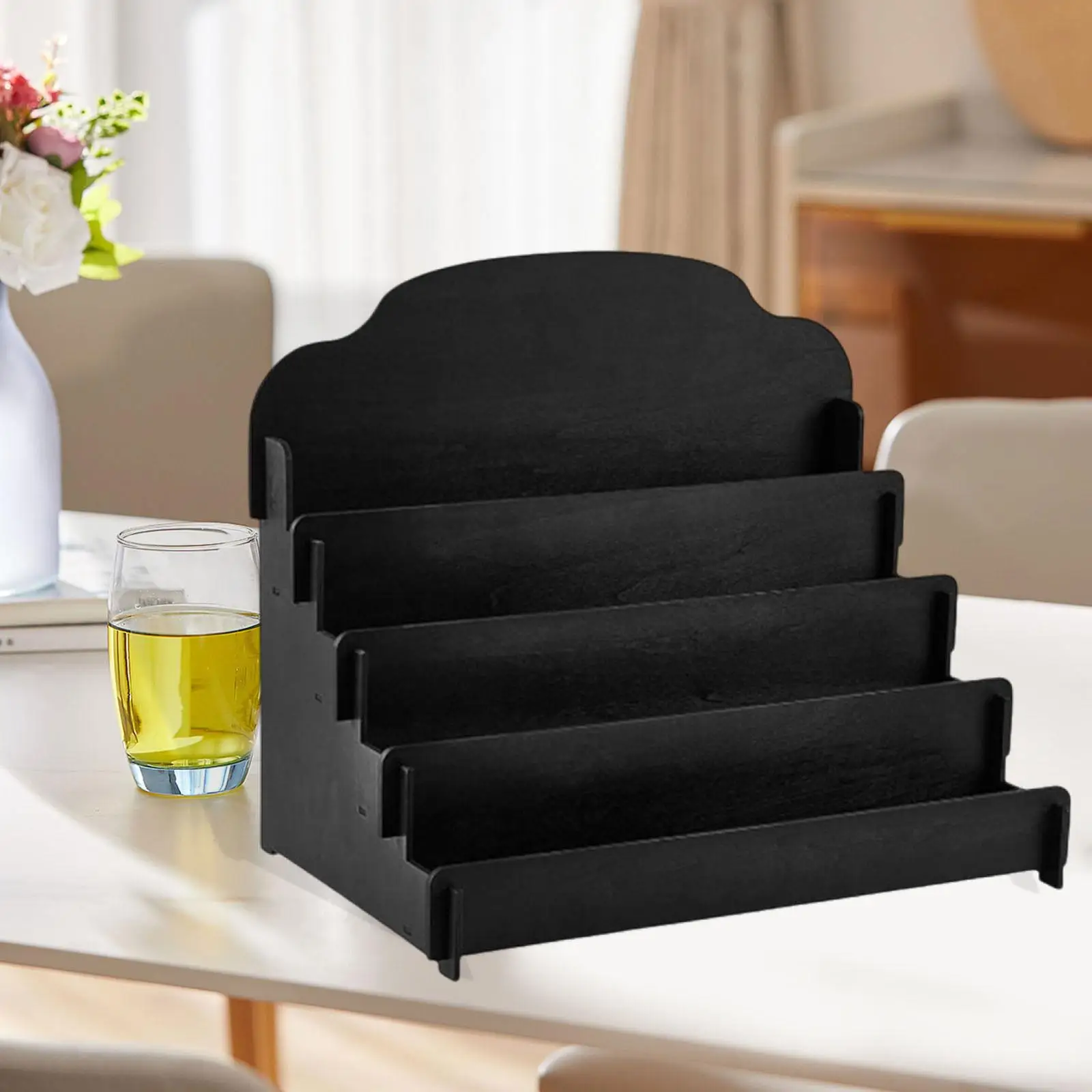 

Greeting Card Display Stand Wooden Step Display Holder Wood 4 Layer Cabinets Decor Shelf Poster Organizer for Table Cosmetics