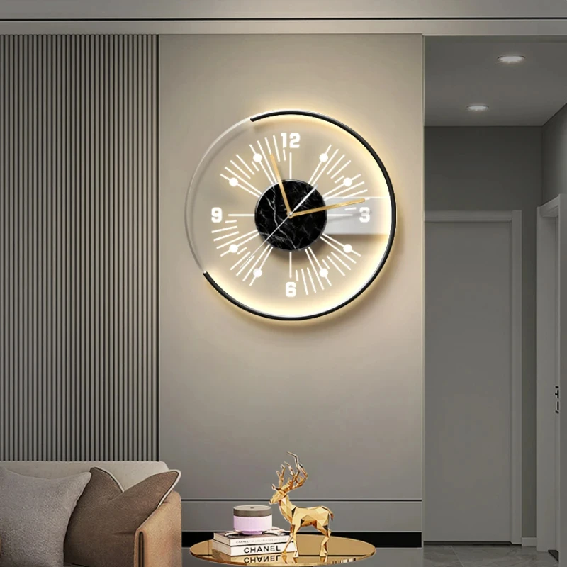 Modern minimalist and luxurious creative wall clock, wall lamp painting background, quiet lighting, clock and watch YX456TB