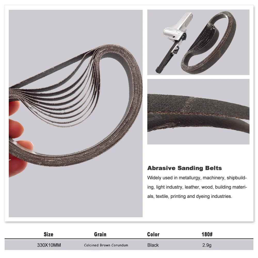 10x330mm Sanding Belt 10/20 Pcs High Temperature Calcined Brown Corundum Abrasive Belt Assorted 60/80/100/180/240 Grit for Wood