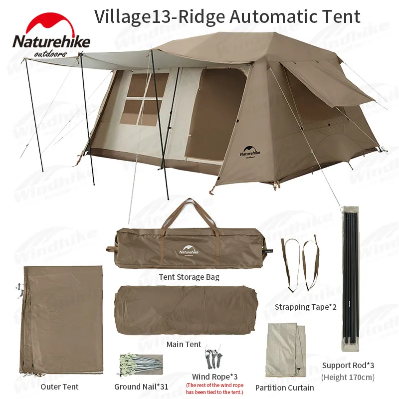 Naturehike Village 13 Automatic Tent Camping Hut One-touch Tent Cabin Outdoor Waterproof Family Travel Shelter Large Luxury AUTO