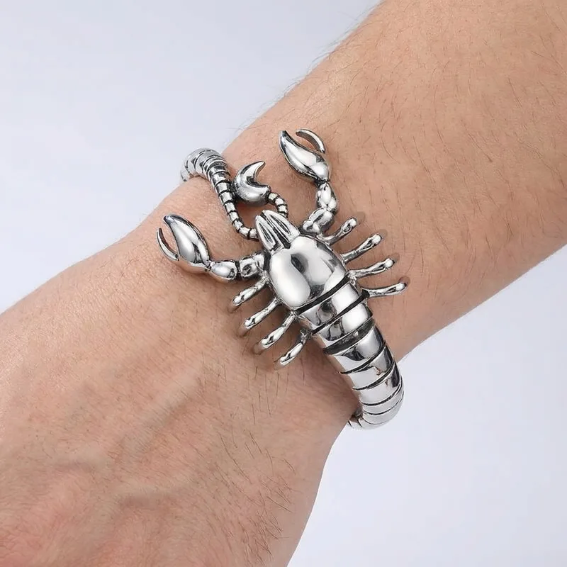 KALEN Dark Gothic Bionic Scorpion Stainless Steel Bracelet Cyberpunk Men Bracelets Fashion Jewelry Halloween Haunted House Gifts