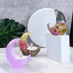 DIY księżyc tynk świecznik silikonowe formy 3D półksiężyc świeca taca świecznik żywica epoksydowa UV formy Home Decor tabela Ornament