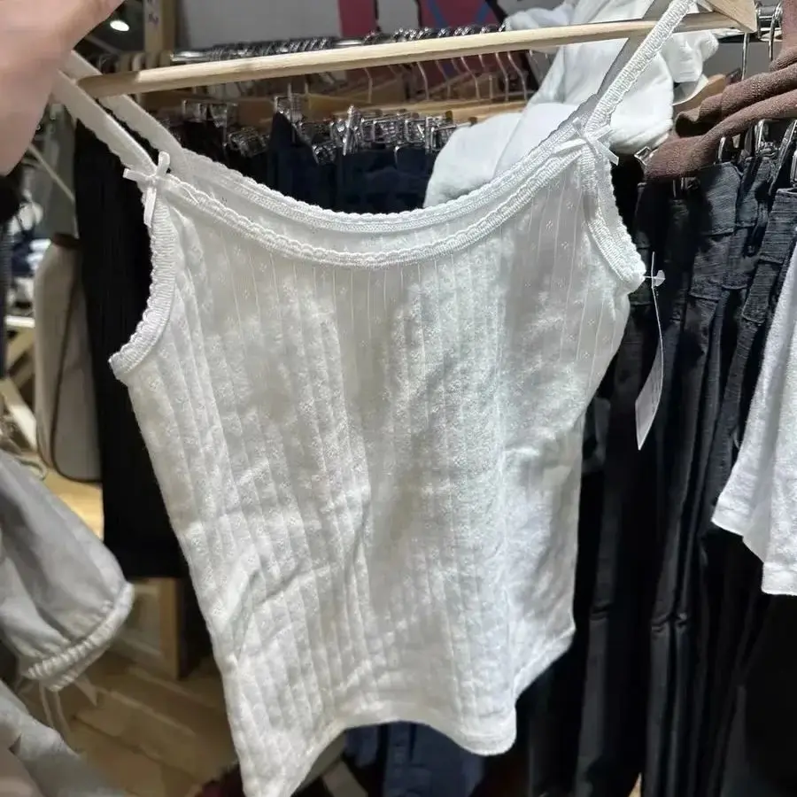 Women White Bow Tank Tops 2024 Fashion Summer Ladies Cotton Slim Tops Female Sweet Cute Base Crop Tops