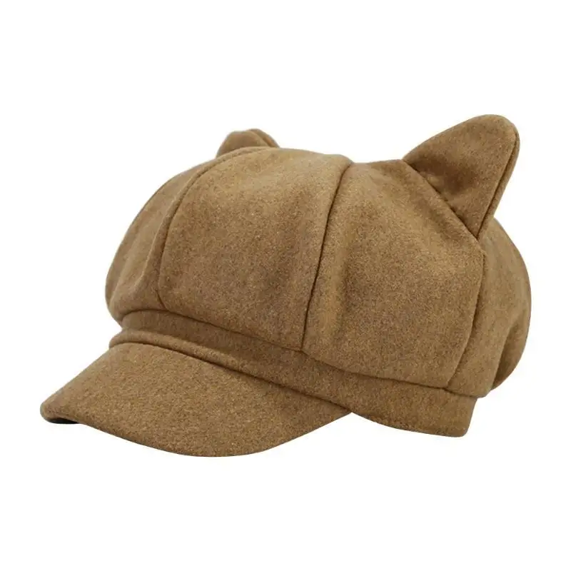 39BD Ear Hat for Women Cool Girl Driver Cap Breathable Felt Octagonal Hat