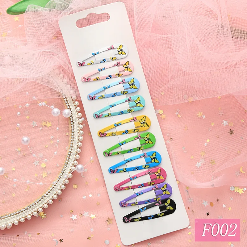 10PCS Cartoon Cute High Quality Printing Snap Hair Clips For Kids Solid Matel Hairpins Girls Hair Accessories Clips