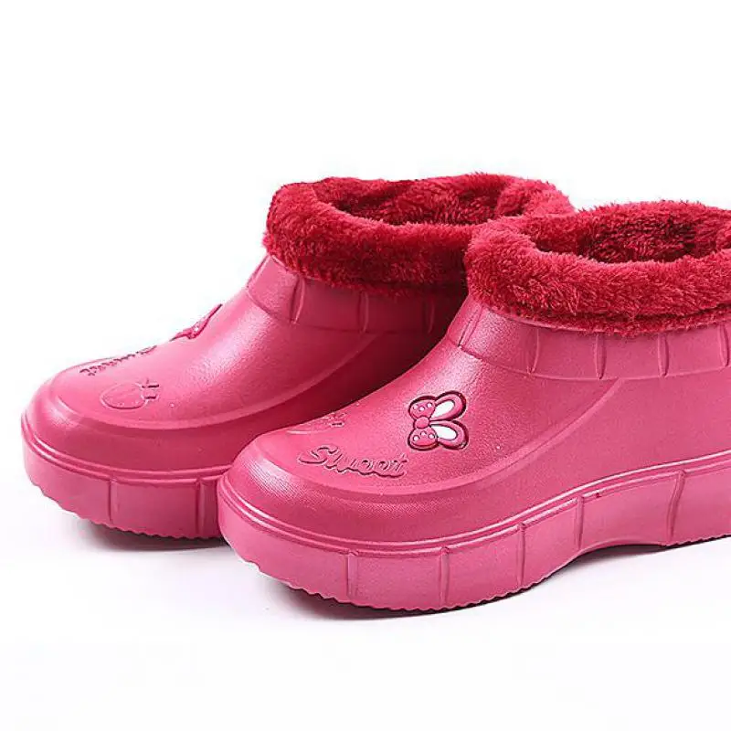 37-41 Womens Rain Boots Winter Waterproof Shoes Mujer Ankle Snow Botas Female Platform Thick-soled Plush Anti Slip Water Zapatos