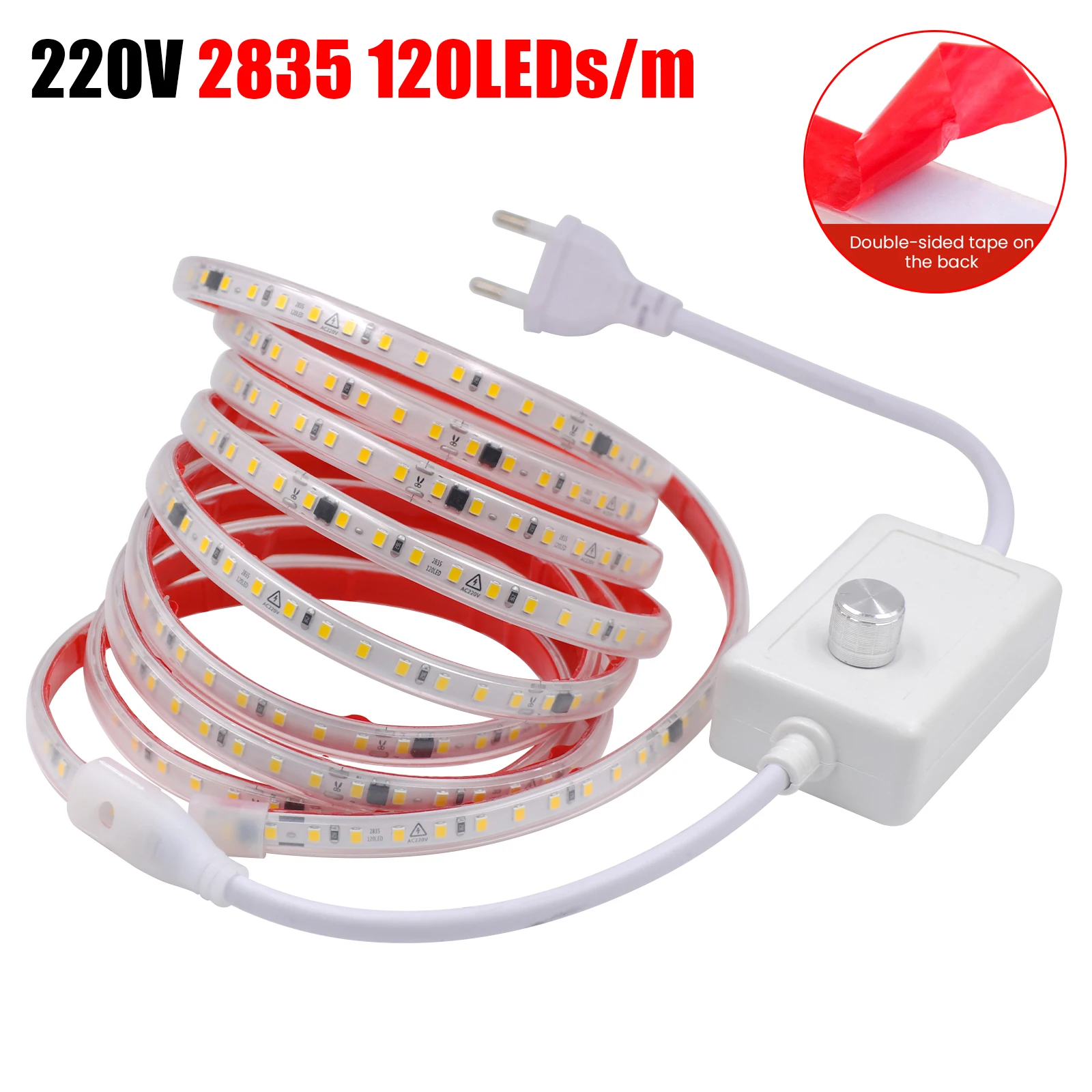 

LED Strip 220V Adhesive High Brightness 2835 120LEDs/m Waterproof Flexible LED Tape Ribbon Warm White/Natural White/White Light