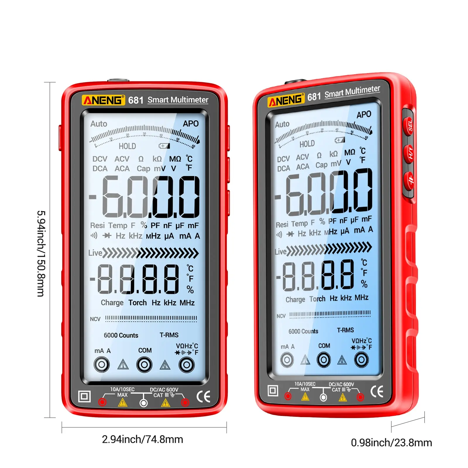 ANENG 681/682/683 6000 Counts Digital Multimeter Smart Anti-burn Rechargeable Meter NCV Tester 5-inch LCD Backlit Flashlight