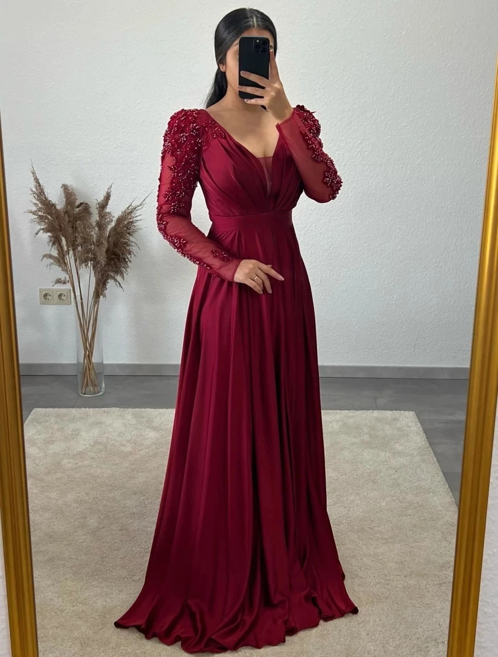 Vinca Sunny Long Sleeves Party Evening Gowns Lace applique Beading Floor-Length Formal Prom Robe De Soiree Vestido De Noche