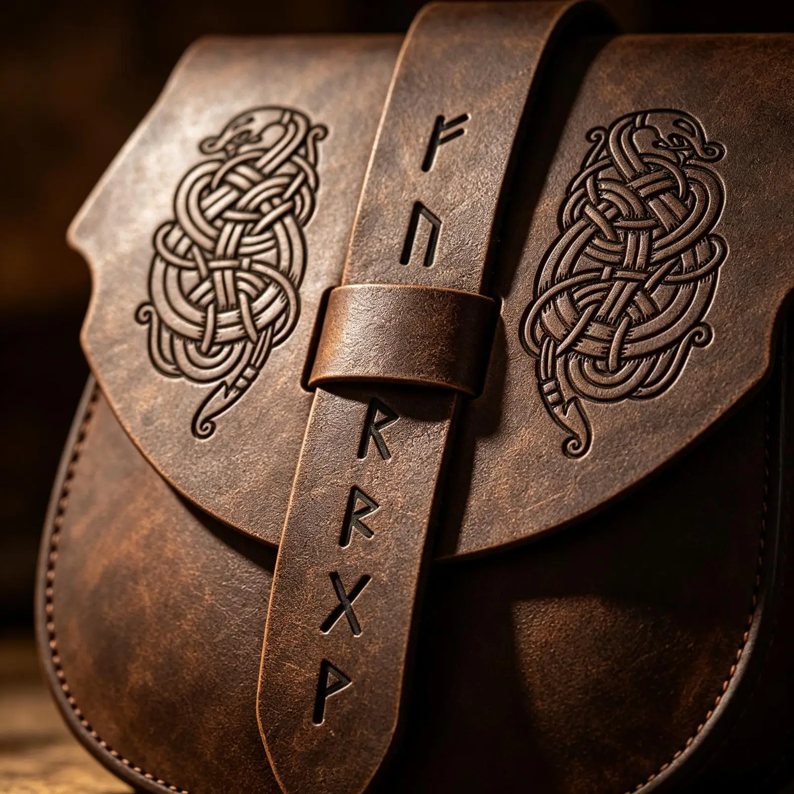 Wikinger-Ledergürteltasche, mittelalterliche Retro-Hüfttasche mit nordischem Runenmuster für LARP, Cosplay und Renaissance-Kostüme. – Detail 4