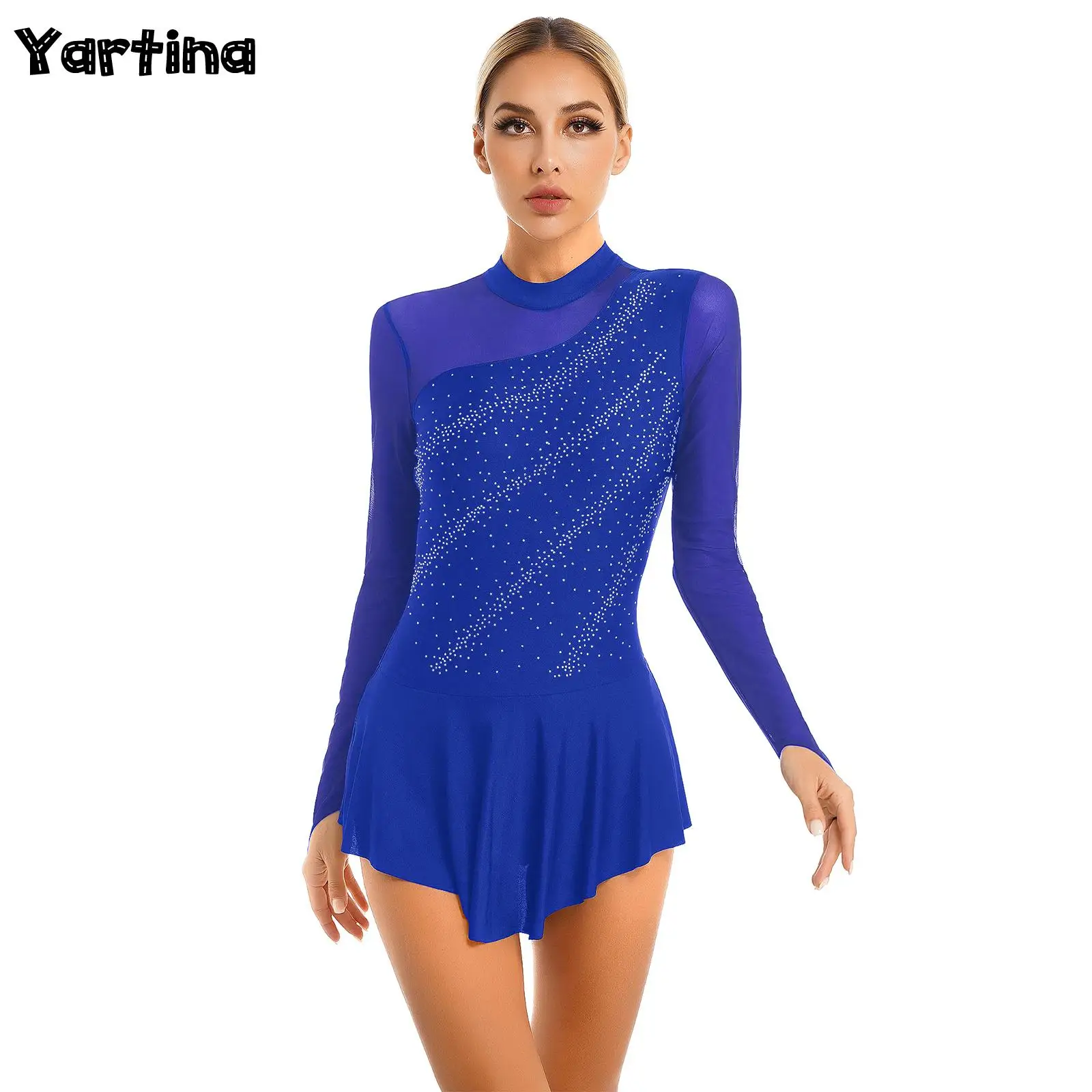 

Womens Rhinestone Gymnastics Artistic Figure Skating Costume Glitter Ballet Jersey Dress Water Diamond Tight Lyrical Dance Dress