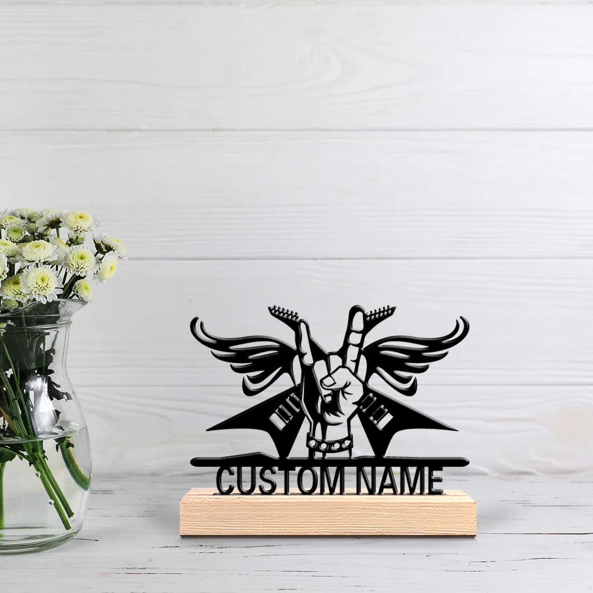 1pc Modern Rock music Customizable Name Tin Statue Metal Ornament Art Crafts With Wood Base Metal Statue For Girl Gifts