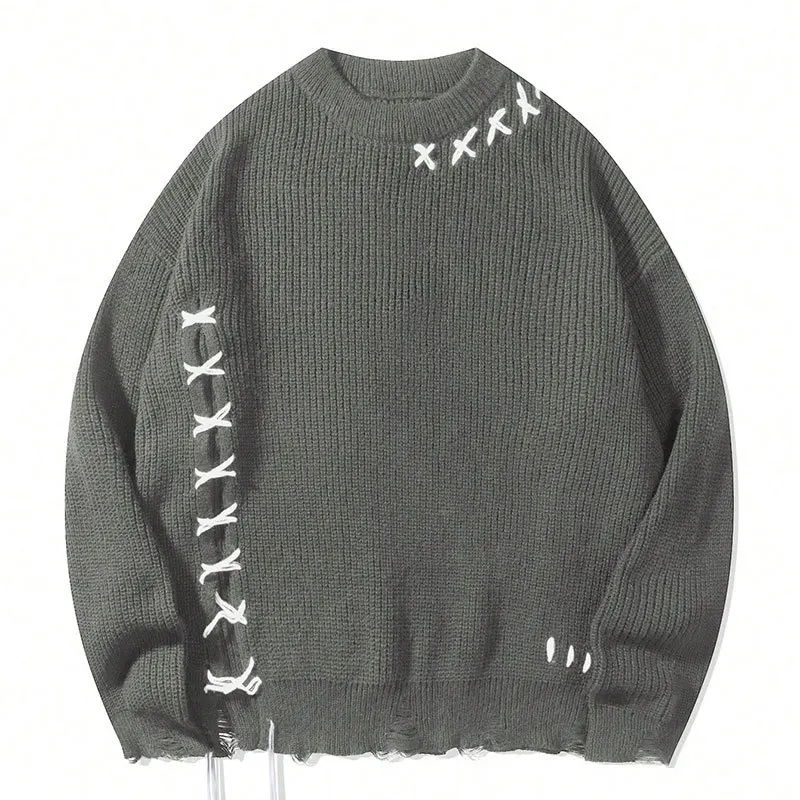 2025 New Style Men's Knitted Sweater  Laid-back Design with Intricate Stitching  Streetwear Style Cropped Knitted Garment
