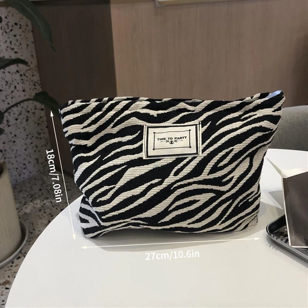 Zufällige Organizer-Tasche mit Zebra-Print, Make-up-Tasche, Kulturbeutel, Damenhandtasche, Clutch-Tasche, praktische Aufbewahrungstasche mit großem Fassungsvermögen – Detail 7