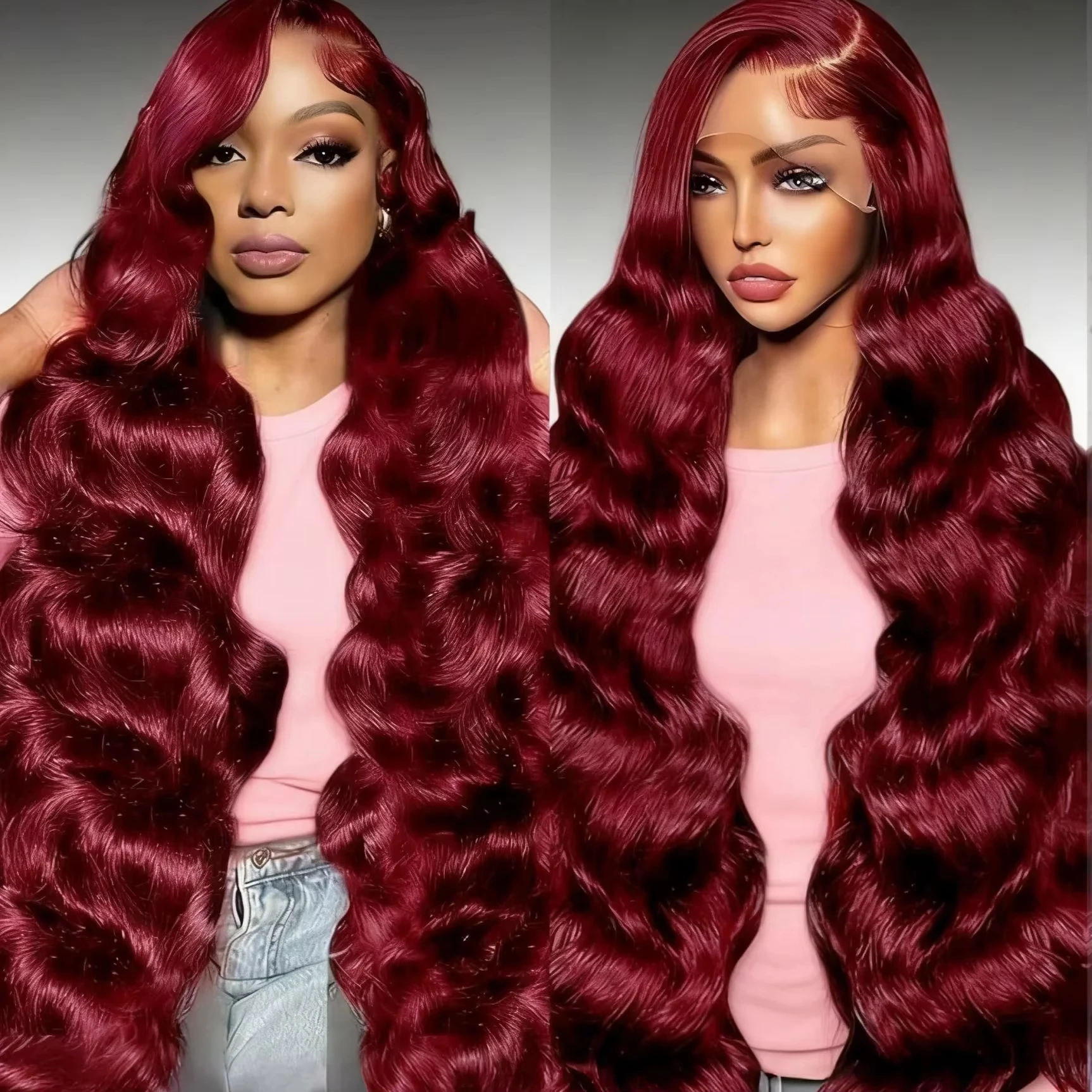 

Парик из натуральных волос 99J Burgundy, 13x6 HD Lace Frontal, 250% Body Wave, 100% натуральные человеческие волосы, красный, с кружевной передней частью, предварительно проработанный.