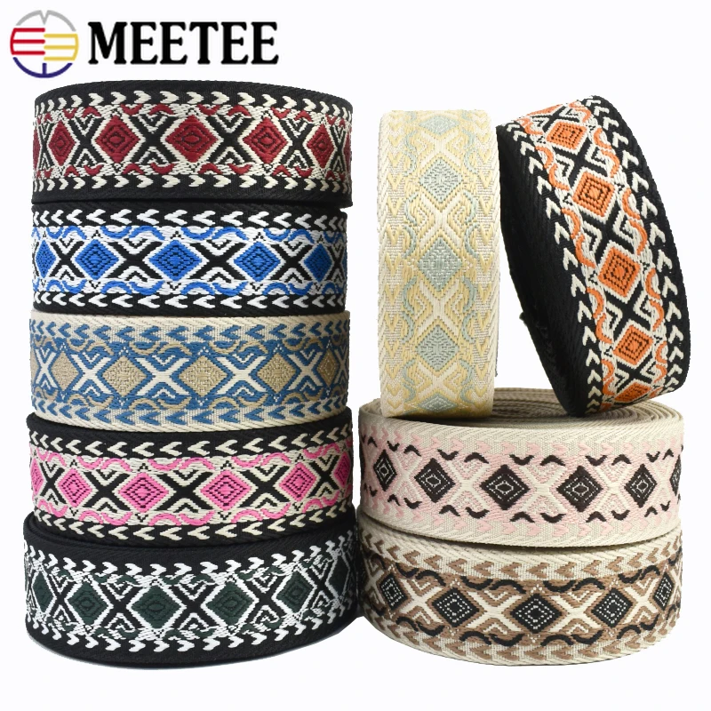 1-5Meters Meetee 38/50mm Jacquard Ribbon Tape Polyester Webbing Ethnic Decorative Bag Luggage Sewing Bias Belt Band Accessories