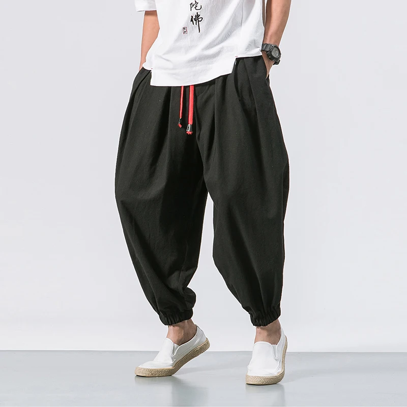 Casual trousers loose big size linen pants men loose wide leg pants big crotch pants bloomer harem