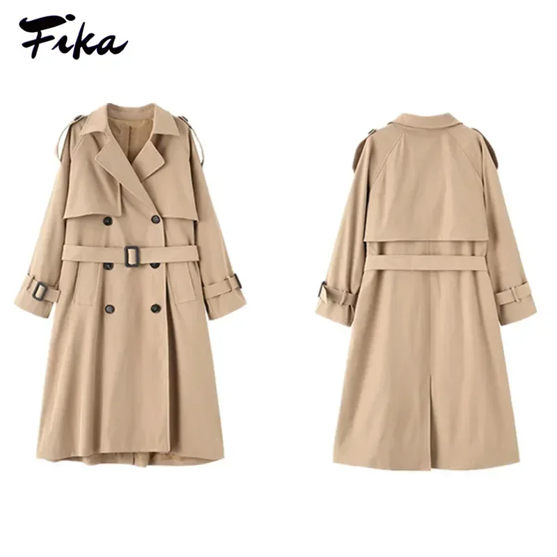Loose Retros Double Breasted Black Khaki Windbreaker Women 2022 Autumn Fashion Design Vintage Tunic Sashes Casual Long Coat