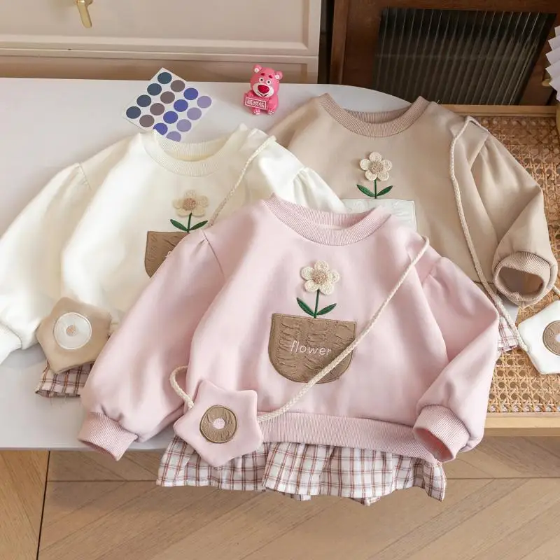 

Футболки с милыми цветами для девочек, детские толстовки с длинными рукавами, осенне-зимняя детская одежда