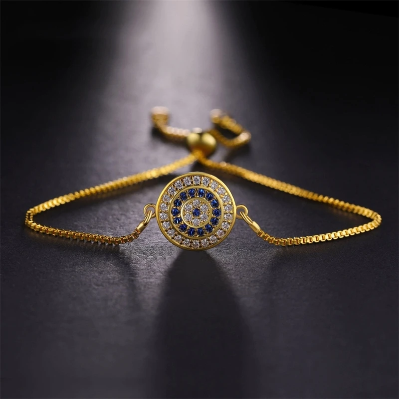Juya Turkish Evil Eye Bracelet For Woman Micro Pave Zircon Greek Eye Charms Adjustable Chains Bracelet Hamsa Jewelry Supplies