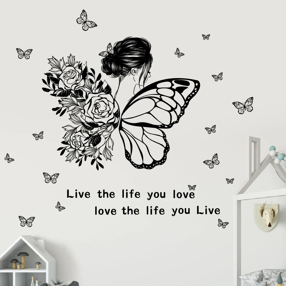 

girls room 3d butterfly flower wall sticker self adhesive bedroom living room inspirational quote wall decal